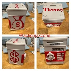 Personalized electronic password protected ATM piggy bank. Great gift for all!